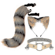 (Yellow Black) Cat Ear and Fox Tail Costume Set 3-Piece with Headband Tail Necklace for Role Play Cosplay