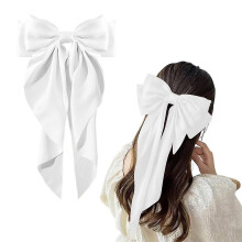 (White) Haarschleife mit Haarnadeln, elegantes Satinband mit fließenden Enden und sicherem Haarnadelverschluss für den Alltag und besondere Anlässe