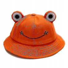 (Orange) Sombrero tipo cubo de algodón, transpirable y plegable, con diseño de rana de dibujos animados para hombres y mujeres.