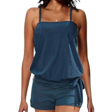 (Blue, XL) Traje de baño de dos piezas para mujer, color liso, suave, acolchado, para playa, piscina y vacaciones.