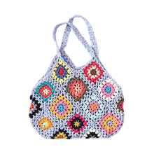 (Light Blue) Borsa a Tracolla Donna in Macramé con Disegno Floreale Colorato, Stile Retrò, Grande Capacità per Uso Quotidiano e Viaggi