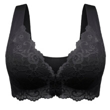 (Black, L) Beha met volledige cup, plus size, voorsluiting, naadloos, 5D kant, comfortabele ondersteuning met beugel.