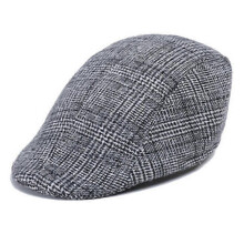 (twill black and white) Herenbaret, keperstof van wol-viscosemix, maat 56-58 cm hoofdomtrek