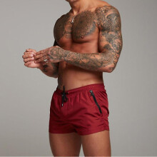 (Red, L) Bañador de hombre de largo medio, de secado rápido, con bolsillos con cremallera y cordón ajustable.