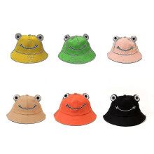 (Pink) Sombrero tipo cubo de algodón, transpirable y plegable, con diseño de rana de dibujos animados para hombres y mujeres.