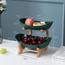(Hole Green 2 Layers Thickened) Plastic Food Storage Tray Multi-Tier Large Capacity Organiser in Green Beige White