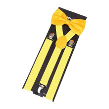 (yellow) Set met vlinderdas en bretels voor heren, inclusief verstelbare clips en elastisch satijnen lint, voor formele gelegenheden.