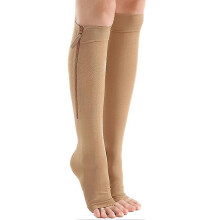 (Skin Color, XL) Unisex Open Toe Zipper Compression Stockings 15-20mmHg for Long Standing & Leg Shaping