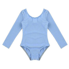 (blue, 3-4 Years) Girls' Long-Sleeved Dance Leotard with Skirt, Nylon Spandex, Soft Elastic for Ballet Gymnastics (2-12 Years)