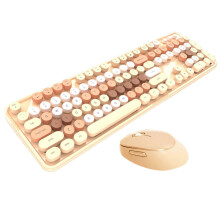 (Milk Tea Color) Kabelloses Tastatur-Maus-Set, ergonomisches Design, staubbeständig, für Gaming und Bürogebrauch aus Kunststoff
