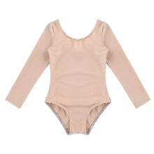 (apricot, 9-10 Years) Girls' Long-Sleeved Dance Leotard with Skirt, Nylon Spandex, Soft Elastic for Ballet Gymnastics (2-12 Years)