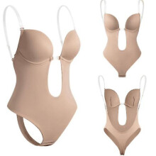 (skin color, L) Sujetador sin Espalda y Tirantes Ajustables para Vestidos Escote V Profundo