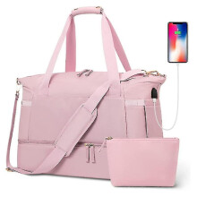 (Pink) Naisten kuntoilulaukku kuivalla ja märkäerottelulla sekä USB-latausportilla kuntosalille ja matkoille