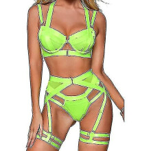 (Green, S) Bustier-Dessous-Set mit verstellbaren Trägern und Strumpfhalter, Polyesterfaser