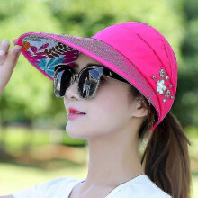 (Rose Red Floral) Sombrero de sol para mujer de lona estampada para protección UV en la playa y actividades veraniegas al aire libre.