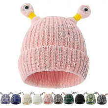 (Pink) Gebreide wintermuts met oplichtende telescoopogen voor volwassenen en kinderen, Halloween- en kerstfeestkostuum