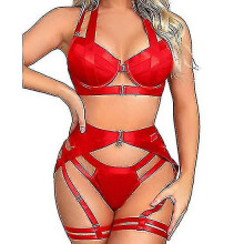(Red, M) Bustier-Dessous-Set mit verstellbaren Trägern und Strumpfhalter, Polyesterfaser