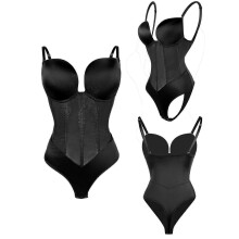 (Black, M) Corsetto modellante taglie forti senza schienale con spalline, ideale per occasioni formali.