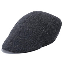 (twill black and gray) Herenbaret, wollen keperstof, geschikt voor een hoofdomtrek van 56-58 cm, klassieke wintermuts