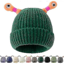 (Dark Green) Gebreide wintermuts met oplichtende telescoopogen voor volwassenen en kinderen, Halloween- en kerstfeestkostuum