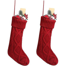 (Burgundy 2pcs) Juego de 2 calcetines navideños, de punto, color blanco marfil, para colgar en la chimenea o la pared, con presillas.