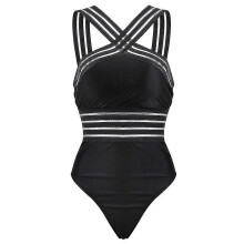 (M) Costume da bagno intero da donna in tinta unita, in poliestere, con scollo a V e fodera.