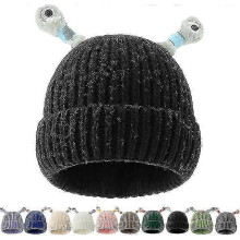 (Black) Gebreide wintermuts met oplichtende telescoopogen voor volwassenen en kinderen, Halloween- en kerstfeestkostuum