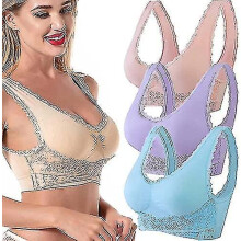 (blue-purple-pink, 2XL) Beugelloze bh met brede schouderbanden, uitneembare pads en ademend mesh voor dagelijks gebruik.