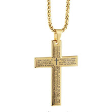 (Silver) Collana con croce in acciaio inossidabile, preghiera del Signore, catena regolabile da 60 cm per uomo e donna.