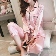(Pink, XL) Damen-Pyjama-Set mit langen Ärmeln aus Polyesterfaser, bequeme und warme Nachtwäsche