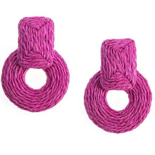 (purpl) Pendientes de rafia redondos con colgante geométrico, tejidos a mano con paja, estilo bohemio para mujer.