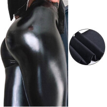 (m) PU Leather Leggings, Black Waxed Slim-Fit Trousers for Shaping and Warmth, Polyamide Blend