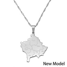 (Silver Color, 60cm or 23.6 Inches) Collar con colgante Kosovo de acero inoxidable, joyería unisex para mujeres y hombres.