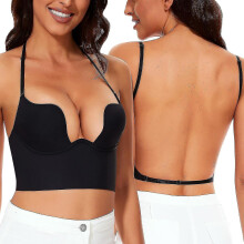 (Black, 34A) Beha met lage rug en verstelbare bandjes voor meerdere draagopties: diepe V-hals of strapless.