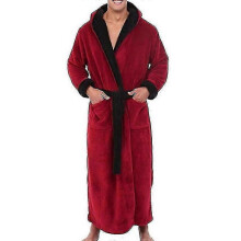 (Red Black, XL) Herenbadjas met capuchon, polyester, warme, lange winterbadjas voor mannen
