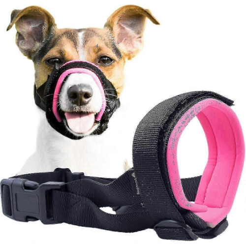 (Pink, S) Dog Muzzle with Head Strap, Padded and Durable for Medium Dogs, Adjustable Fit