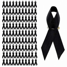 (Black) Spilla a forma di nastro simbolo della sensibilizzazione, 100 pezzi, in seta, ideale per sostenere cause sanitarie ed eventi di beneficenza.