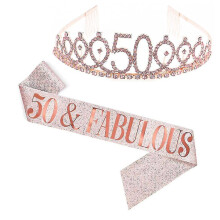 (Rose Gold, 50 Years Old) Set cintura e corona in similpelle, comodi accessori per feste di compleanno