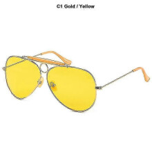 (Gold Yellow, C1) Polarised Driving Sunglasses with Coloured Reflective Lenses, UV400 Protection, Unisex Aviator Style
