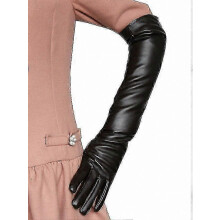 (White, M) Dames leren handschoenen maat S/M/L, polslengte, effen kleur met verlengde zijden voering