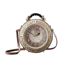 (apricot) Damesschoudertas met functioneel klokje, crossbodytas van PU-leer, achtervak, zwart, groen, goud, abrikoosbruin