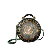 (Green) Women's Shoulder Bag with Functional Clock, PU Leather Crossbody Bag, Back Pocket, Black Green Gold Apricot Brown