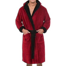 (Red, XL) Bata de baño con capucha de forro polar para hombre, material de spandex, ropa de ocio para el hogar en invierno.