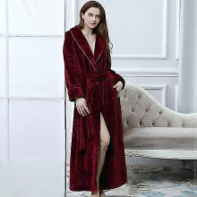 (Red, XL) Accappatoio da coppia in pile di corallo, flanella spessa a maniche lunghe, caldo invernale.