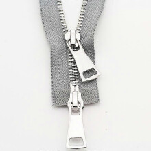 (gray, 70cm) Metal Zipper Compatible with Outerwear 5# Zinc Alloy Two-Way Open End for Coat and Jacket