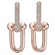 (Rose Gold Color, Style 1) Orecchini a ferro di cavallo in rame placcato oro, 2 cm, a forma di U, per donna
