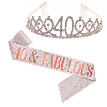 (Rose Gold, 40Years Old) Set cintura e corona in similpelle, comodi accessori per feste di compleanno
