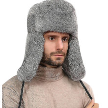 (gray, l) Gorro de piel de conejo en tallas S, M, XL, cálido y resistente al viento para el invierno.