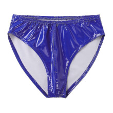 (Blue, XXL) Men's Patent Leather Briefs Elastic Waistband Comfortable Club Pole Dance Underwear