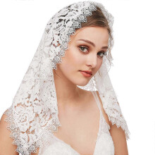 (Rice white) Church Veil Mantilla 50x90cm Floral Lace Head Covering for Latin Mass & Chapel